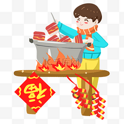春节习俗炖大肉手绘插画