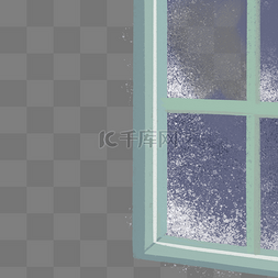淡绿色卡通图片_冬日散落着雪的卡通手绘窗户