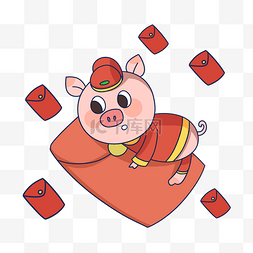 猪年幕布图片_手绘新年抢红包小猪插画