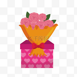 手绘粉玫瑰花束图片_矢量手绘卡通花束礼盒
