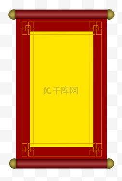 手绘中式红色边框卷轴插画