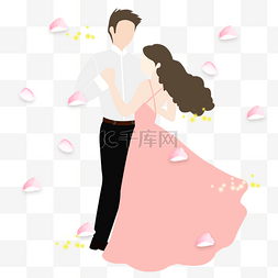 浪漫漂浮花瓣图片_卡通手绘跳舞的情侣插画