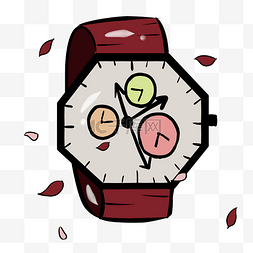 钟表白色钟表图片_手绘红色手表插画
