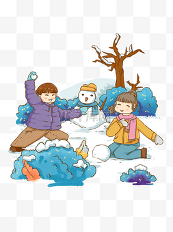 打雪仗商业人物场景扔雪球雪人