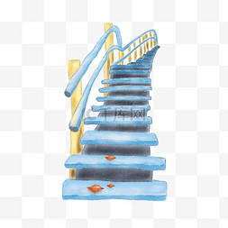 蓝色台阶图片_手绘小清新向上的阶梯