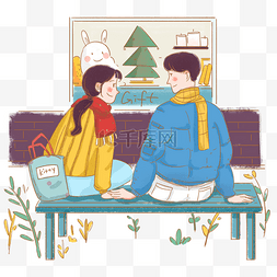 圣诞树手绘图图片_情人节情侣约会礼物店手绘图
