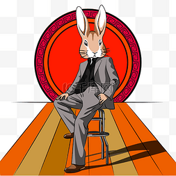 兔子q版卡通图片_中秋节红色Q版卡通时尚兔先生