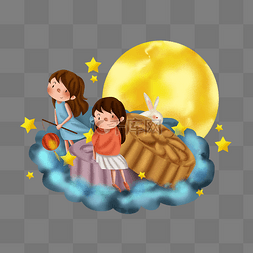 月亮图片_中秋节月饼和小女孩