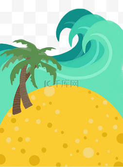 绿波点图片_手绘夏季椰树沙滩下载
