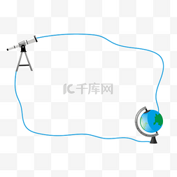 天文望远镜卡通图片_手绘卡通线性边框插画