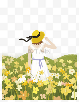 金色油菜花田小清新春季春天手绘