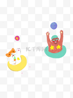 彩色游泳圈图片_卡通男生和小猫元素设计