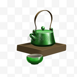 创意手绘茶壶图片_绿色的茶壶手绘插画