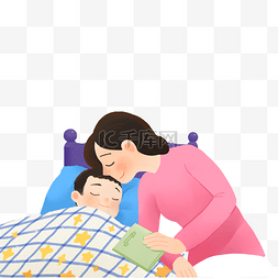 母亲节手绘图片_哄孩子睡觉的妈妈卡通素材