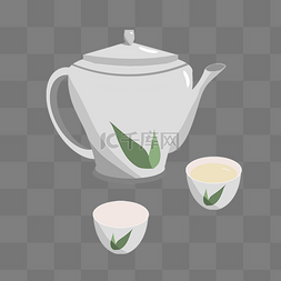 中国风茶具插画图片_手绘白色中国风茶壶茶杯