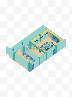 室内卡通图片_简约扁平卡通25D办公会议室场景元