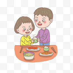 情侣吃饭图片_手绘人物夫妻日常吃饭