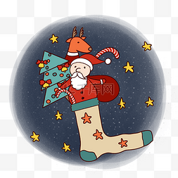 圣诞夜星空图片_手绘卡通可爱圣诞节圣诞老人与麋