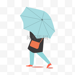 下雨天打伞图片_打着蓝色伞走路的女士 