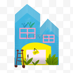 立体扁平化建筑图片_2.5D扁平化立体蓝色小房子