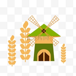 麦穗大风车房子插画