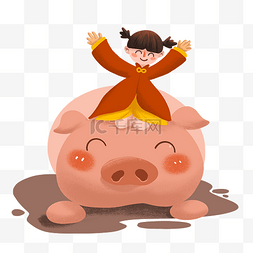 可爱的小猪插画图片_手绘新年小猪插画