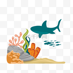 海洋卡通图片_大海海洋日海底鲨鱼免扣素材