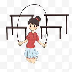 健身馆健身图片_健身馆运动女孩跳绳插画