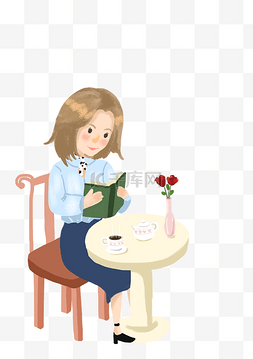 看书女神日系看书喝咖啡女孩
