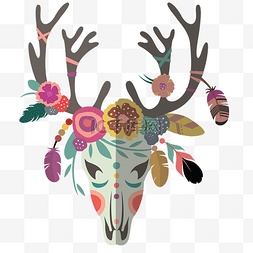 手绘鹿头图片_手绘羽毛装饰的鹿头