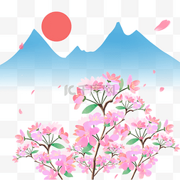 春季粉色樱花树花瓣飘落樱花树枝