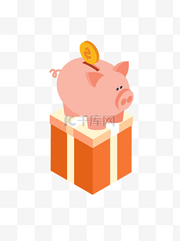 可爱手绘小猪图片_小猪存钱罐和礼盒