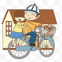 骑车的手绘图片_团聚骑车的小孩插画