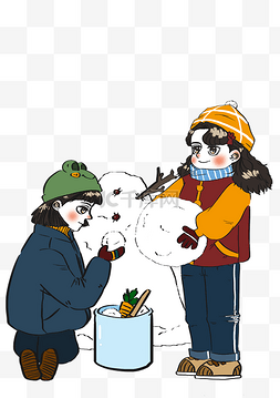 保暖卡通人物图片_冬季户外运动堆雪人卡通人物