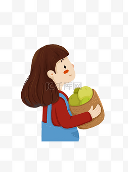 卡通小姑娘图片_彩绘可爱拿着苹果篮子的小姑娘可