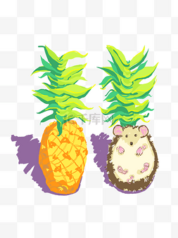 菠萝创意水果菠萝图片_手绘卡通水果菠萝仓鼠元素