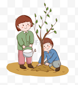 植树节设计图片_卡通手绘男孩和女孩植树节辛勤育