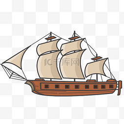 矢量手绘轮船图片_复古大气帆船手绘插图