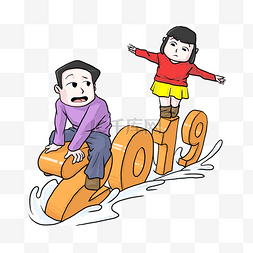 2019猪年插画图片_手绘卡通创意2019年猪年插画