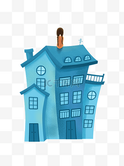 卡通建筑屋子图片_坐在房顶上的小女孩人物插画