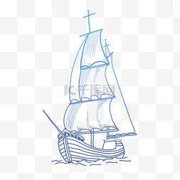 卡通帆船帆船图片_手绘线条渐变色帆船
