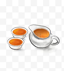 茶饮茶叶图片_两杯茶手绘古风茶饮