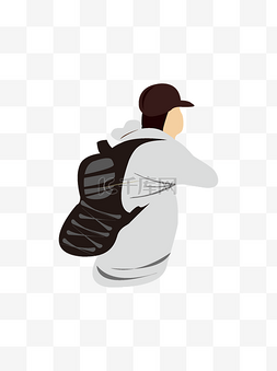 卡通背着旅行包的男孩元素