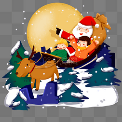 圣诞节在雪橇上和圣诞老人一起送