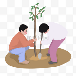 植树节海报设计图片_手绘植树节人物png素材