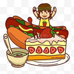 美食品尝图片_矢量图面包甜点草莓蛋糕小场景