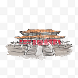 宏伟图片_水彩建筑孔庙插画