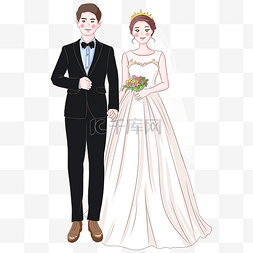 结婚卡通情侣图片_婚纱西服新郎新娘插画