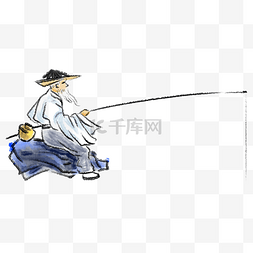 坐着的渔翁钓鱼插画