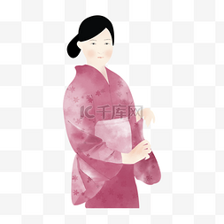 穿粉色和服的日本女子